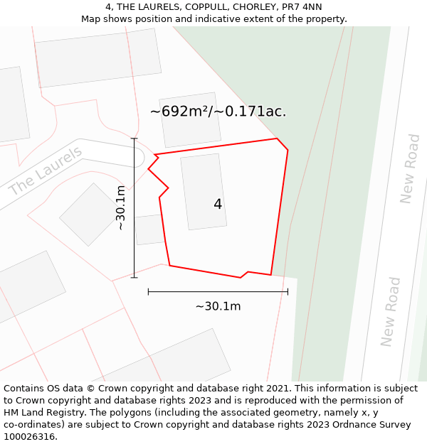 4, THE LAURELS, COPPULL, CHORLEY, PR7 4NN: Plot and title map