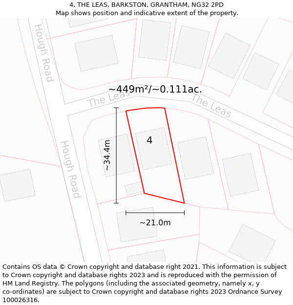 4, THE LEAS, BARKSTON, GRANTHAM, NG32 2PD: Plot and title map