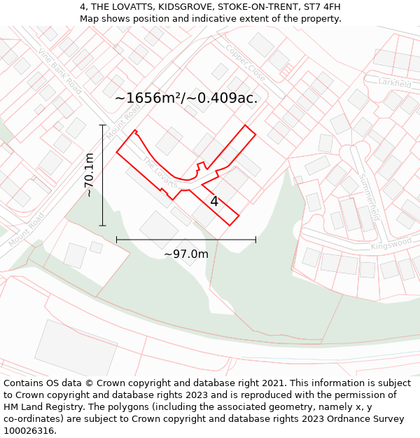4, THE LOVATTS, KIDSGROVE, STOKE-ON-TRENT, ST7 4FH: Plot and title map