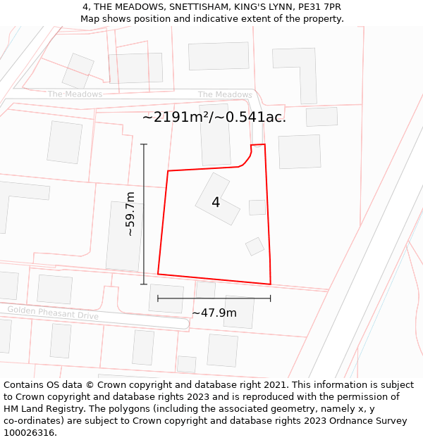 4, THE MEADOWS, SNETTISHAM, KING'S LYNN, PE31 7PR: Plot and title map