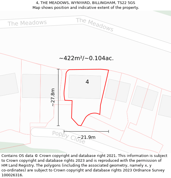 4, THE MEADOWS, WYNYARD, BILLINGHAM, TS22 5GS: Plot and title map