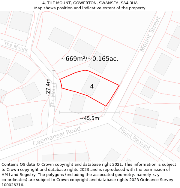 4, THE MOUNT, GOWERTON, SWANSEA, SA4 3HA: Plot and title map