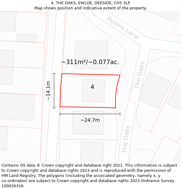 4, THE OAKS, EWLOE, DEESIDE, CH5 3LP: Plot and title map