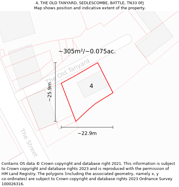 4, THE OLD TANYARD, SEDLESCOMBE, BATTLE, TN33 0FJ: Plot and title map