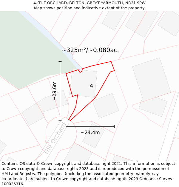 4, THE ORCHARD, BELTON, GREAT YARMOUTH, NR31 9PW: Plot and title map