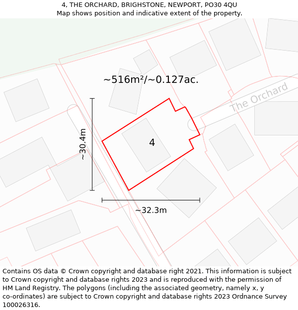 4, THE ORCHARD, BRIGHSTONE, NEWPORT, PO30 4QU: Plot and title map