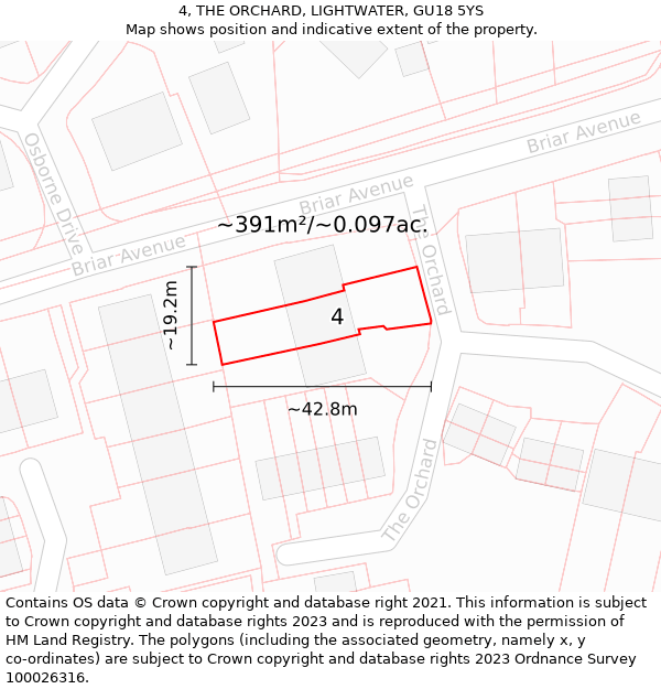 4, THE ORCHARD, LIGHTWATER, GU18 5YS: Plot and title map