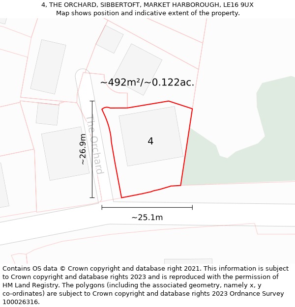 4, THE ORCHARD, SIBBERTOFT, MARKET HARBOROUGH, LE16 9UX: Plot and title map