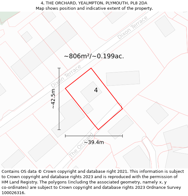 4, THE ORCHARD, YEALMPTON, PLYMOUTH, PL8 2DA: Plot and title map