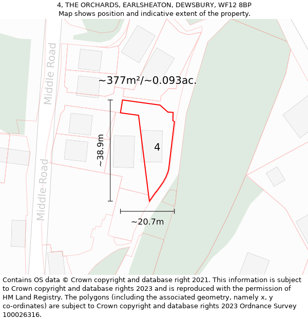 4, THE ORCHARDS, EARLSHEATON, DEWSBURY, WF12 8BP: Plot and title map