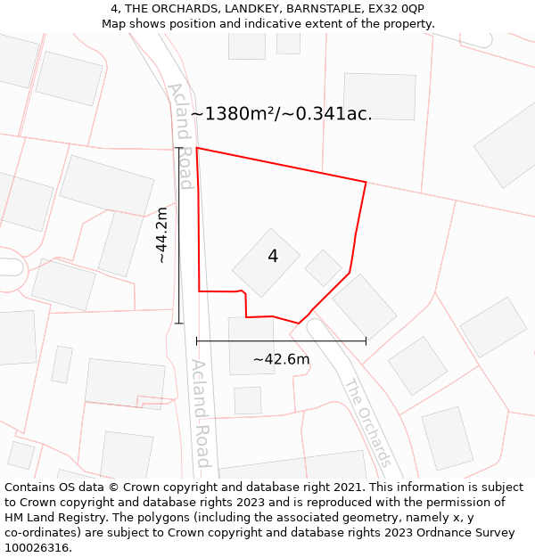 4, THE ORCHARDS, LANDKEY, BARNSTAPLE, EX32 0QP: Plot and title map