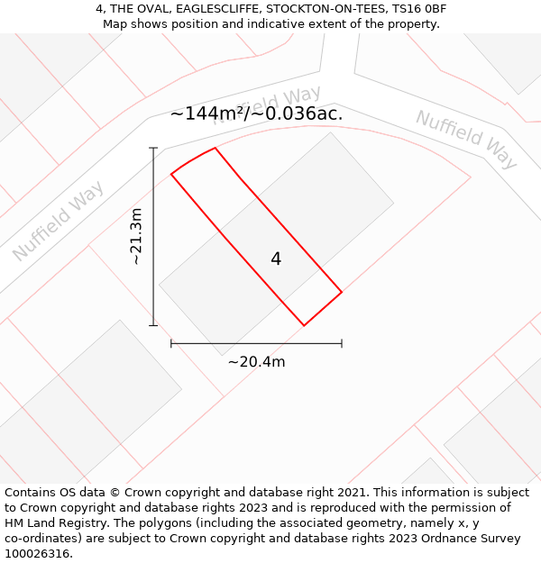 4, THE OVAL, EAGLESCLIFFE, STOCKTON-ON-TEES, TS16 0BF: Plot and title map