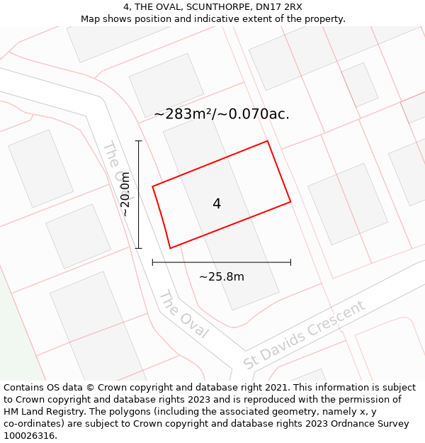 4, THE OVAL, SCUNTHORPE, DN17 2RX: Plot and title map