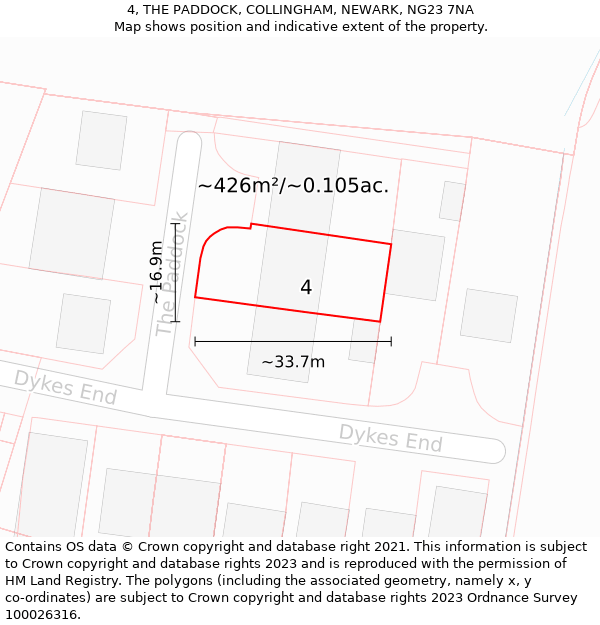 4, THE PADDOCK, COLLINGHAM, NEWARK, NG23 7NA: Plot and title map