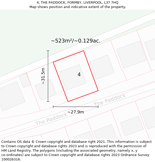 4, THE PADDOCK, FORMBY, LIVERPOOL, L37 7HQ: Plot and title map