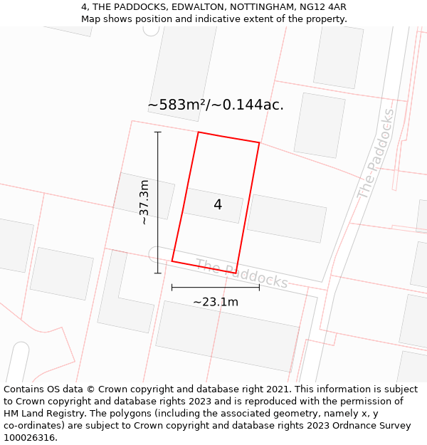 4, THE PADDOCKS, EDWALTON, NOTTINGHAM, NG12 4AR: Plot and title map