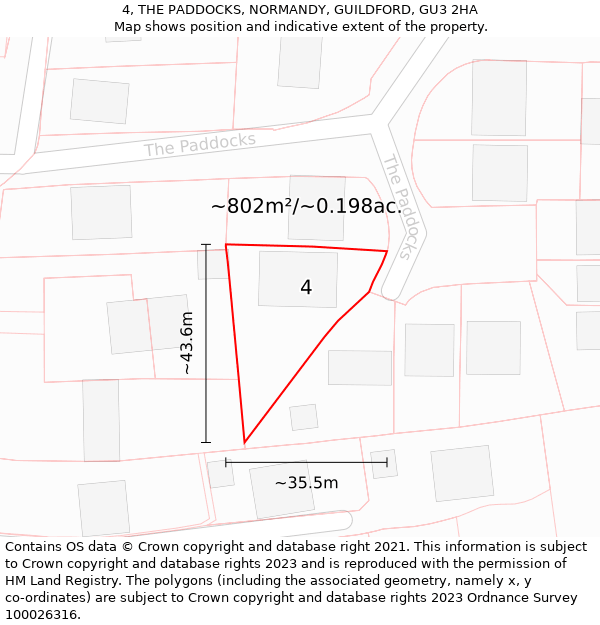 4, THE PADDOCKS, NORMANDY, GUILDFORD, GU3 2HA: Plot and title map