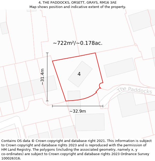 4, THE PADDOCKS, ORSETT, GRAYS, RM16 3AE: Plot and title map