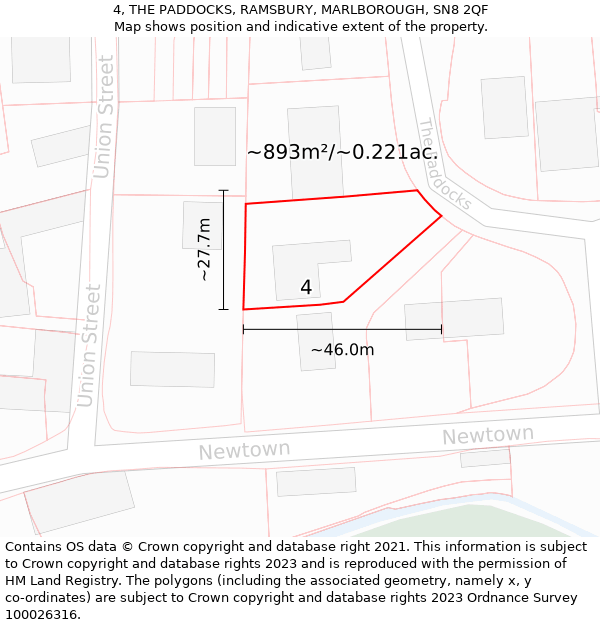 4, THE PADDOCKS, RAMSBURY, MARLBOROUGH, SN8 2QF: Plot and title map