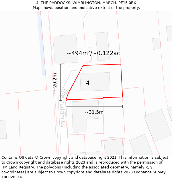 4, THE PADDOCKS, WIMBLINGTON, MARCH, PE15 0RX: Plot and title map