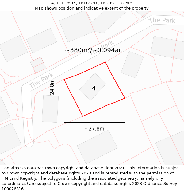 4, THE PARK, TREGONY, TRURO, TR2 5PY: Plot and title map