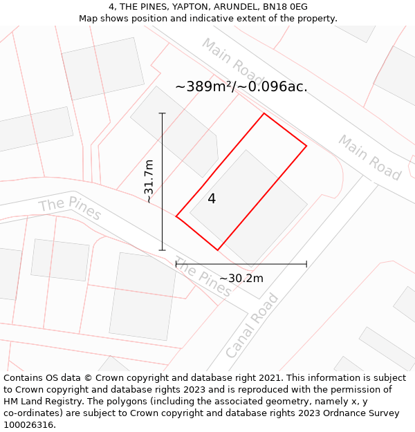 4, THE PINES, YAPTON, ARUNDEL, BN18 0EG: Plot and title map