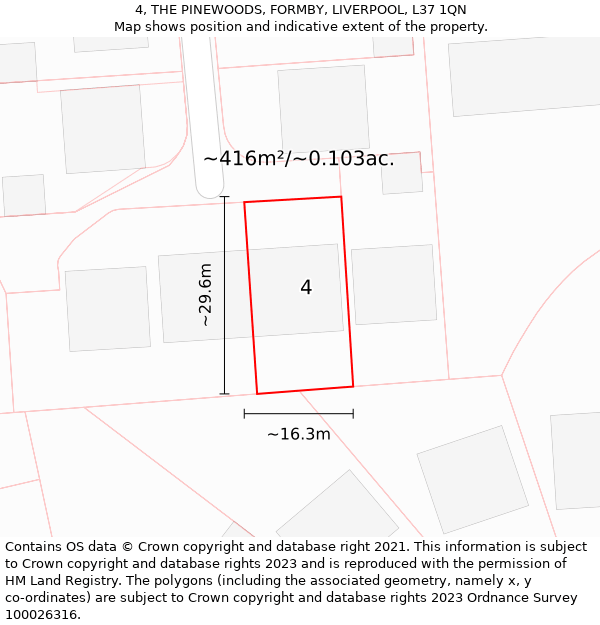 4, THE PINEWOODS, FORMBY, LIVERPOOL, L37 1QN: Plot and title map