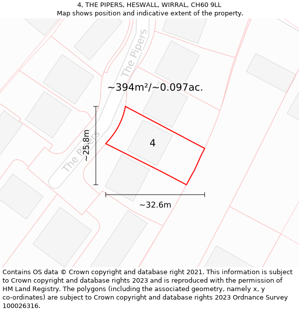 4, THE PIPERS, HESWALL, WIRRAL, CH60 9LL: Plot and title map