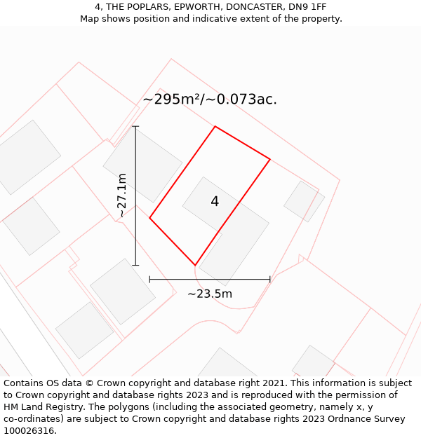 4, THE POPLARS, EPWORTH, DONCASTER, DN9 1FF: Plot and title map