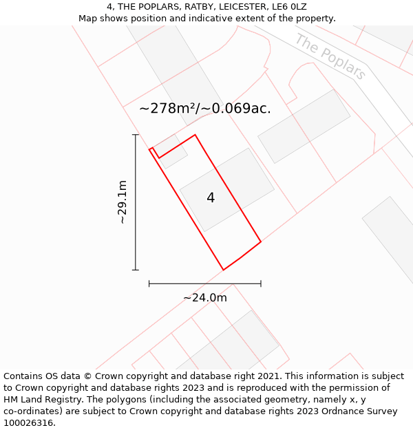 4, THE POPLARS, RATBY, LEICESTER, LE6 0LZ: Plot and title map