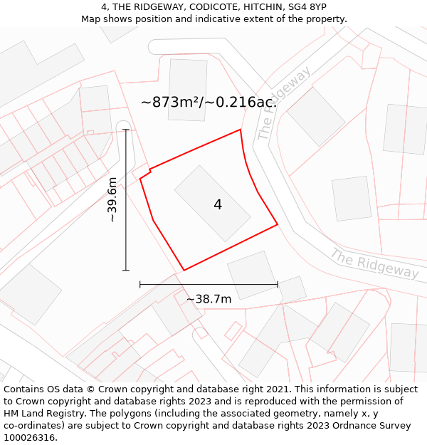 4, THE RIDGEWAY, CODICOTE, HITCHIN, SG4 8YP: Plot and title map