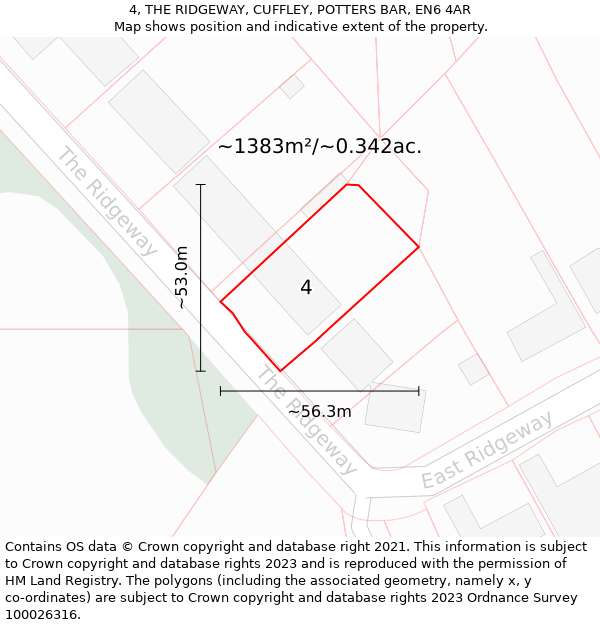 4, THE RIDGEWAY, CUFFLEY, POTTERS BAR, EN6 4AR: Plot and title map