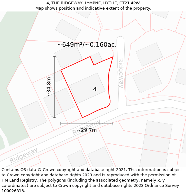 4, THE RIDGEWAY, LYMPNE, HYTHE, CT21 4PW: Plot and title map