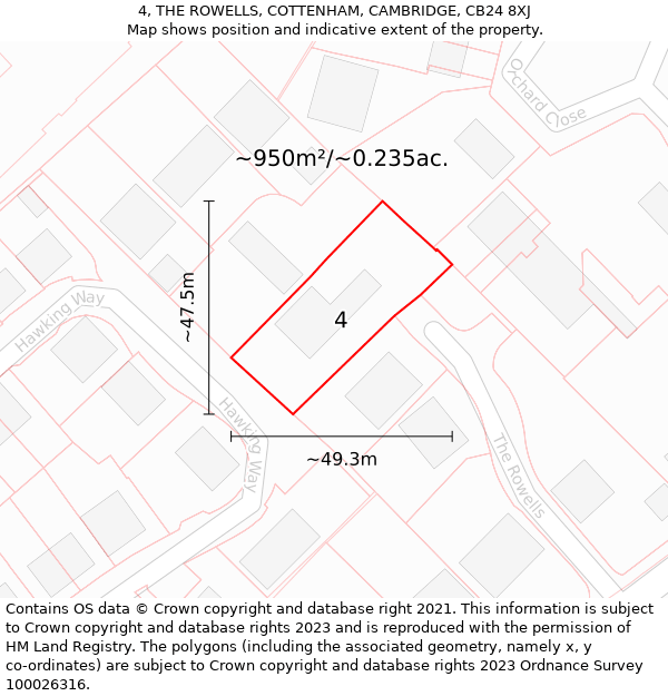 4, THE ROWELLS, COTTENHAM, CAMBRIDGE, CB24 8XJ: Plot and title map