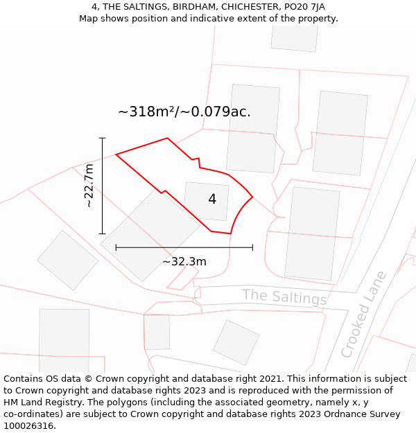 4, THE SALTINGS, BIRDHAM, CHICHESTER, PO20 7JA: Plot and title map