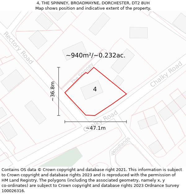 4, THE SPINNEY, BROADMAYNE, DORCHESTER, DT2 8UH: Plot and title map