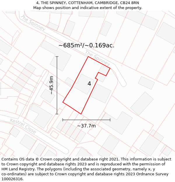 4, THE SPINNEY, COTTENHAM, CAMBRIDGE, CB24 8RN: Plot and title map