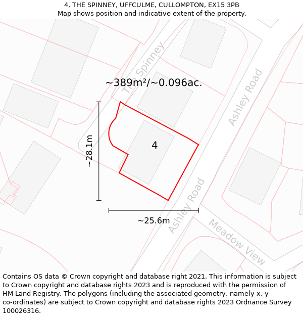 4, THE SPINNEY, UFFCULME, CULLOMPTON, EX15 3PB: Plot and title map