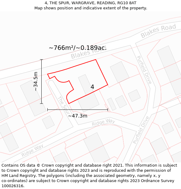 4, THE SPUR, WARGRAVE, READING, RG10 8AT: Plot and title map