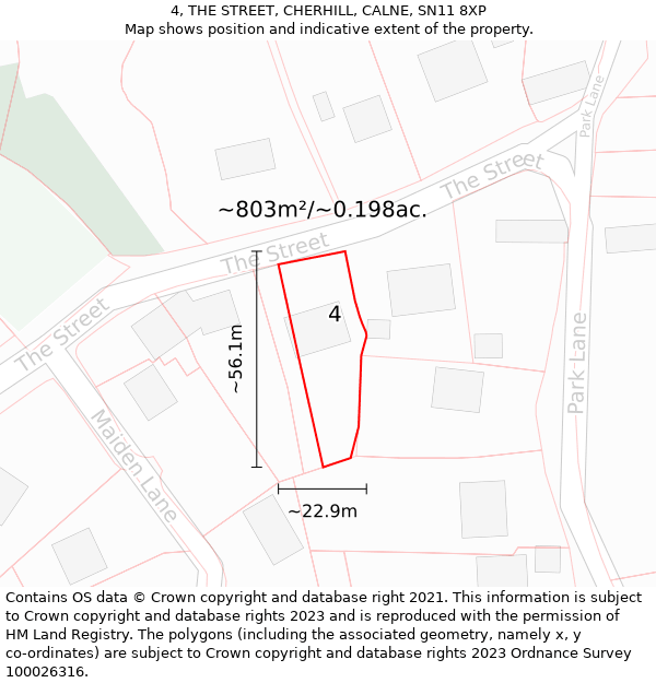 4, THE STREET, CHERHILL, CALNE, SN11 8XP: Plot and title map