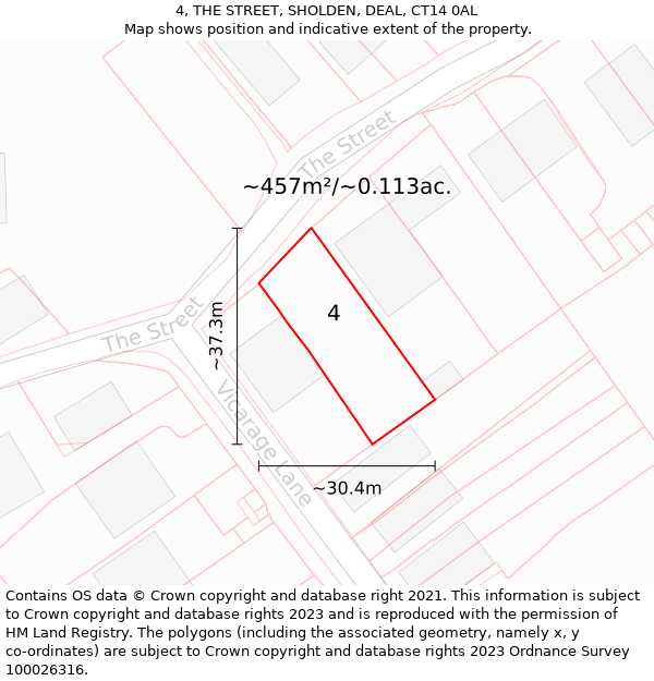 4, THE STREET, SHOLDEN, DEAL, CT14 0AL: Plot and title map