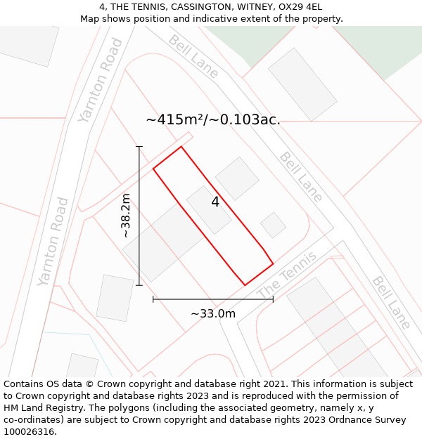 4, THE TENNIS, CASSINGTON, WITNEY, OX29 4EL: Plot and title map