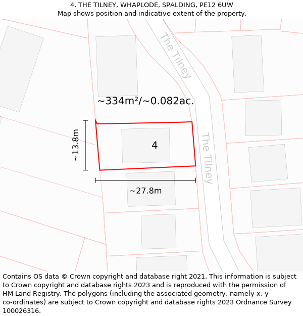 4, THE TILNEY, WHAPLODE, SPALDING, PE12 6UW: Plot and title map