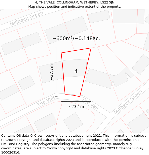 4, THE VALE, COLLINGHAM, WETHERBY, LS22 5JN: Plot and title map