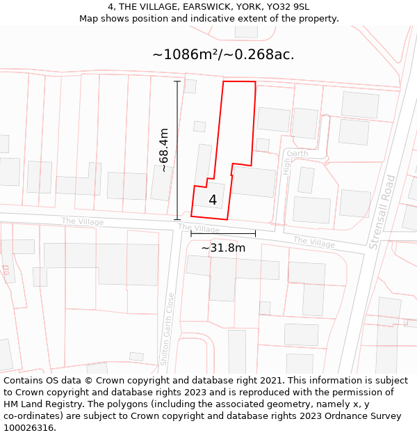 4, THE VILLAGE, EARSWICK, YORK, YO32 9SL: Plot and title map