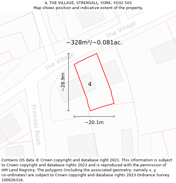 4, THE VILLAGE, STRENSALL, YORK, YO32 5XS: Plot and title map