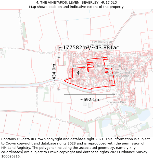 4, THE VINEYARDS, LEVEN, BEVERLEY, HU17 5LD: Plot and title map