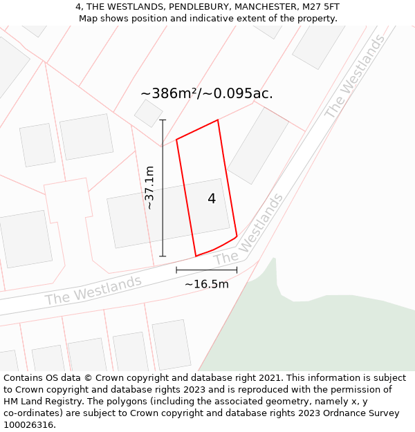 4, THE WESTLANDS, PENDLEBURY, MANCHESTER, M27 5FT: Plot and title map