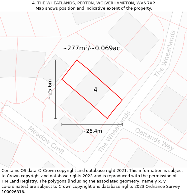 4, THE WHEATLANDS, PERTON, WOLVERHAMPTON, WV6 7XP: Plot and title map