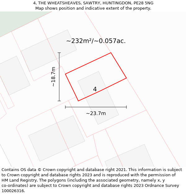 4, THE WHEATSHEAVES, SAWTRY, HUNTINGDON, PE28 5NG: Plot and title map